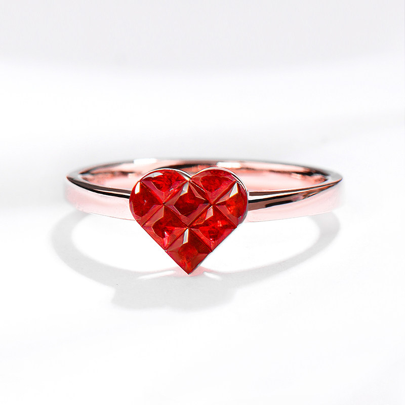 Xinxing Caibao 18k rose gold heart-shaped natural pigeon blood ruby ​​ring Gold small red heart love ring