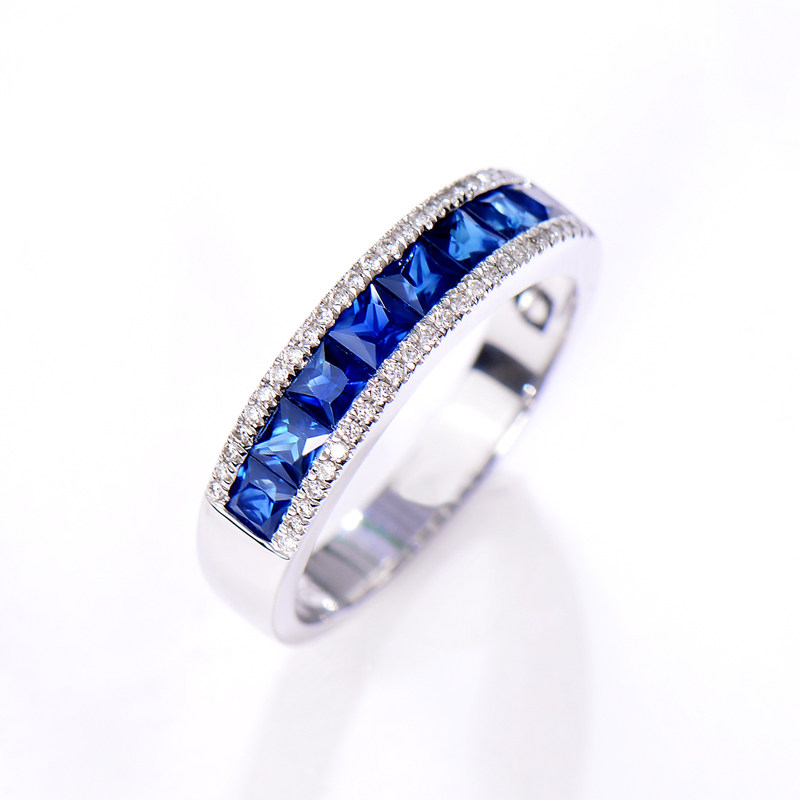 Nova Color Treasure 18K White Gold Natural Sapphire Diamond Row Ring Custom Diamond Ring