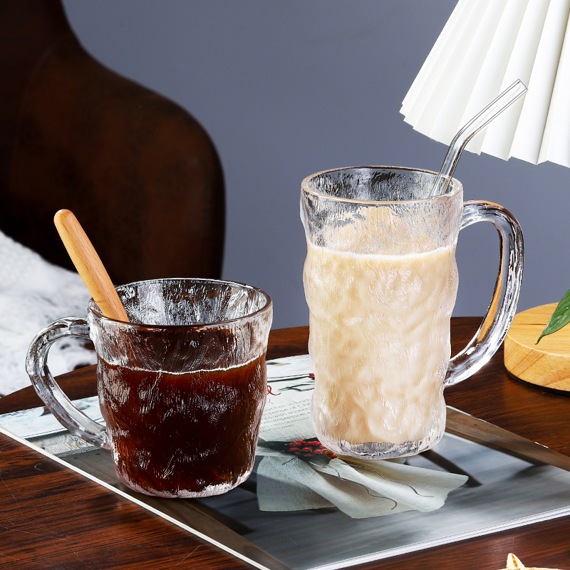 Glacier pattern glass girl high-value water cup design sense niche household with lid straw coffee milk cup