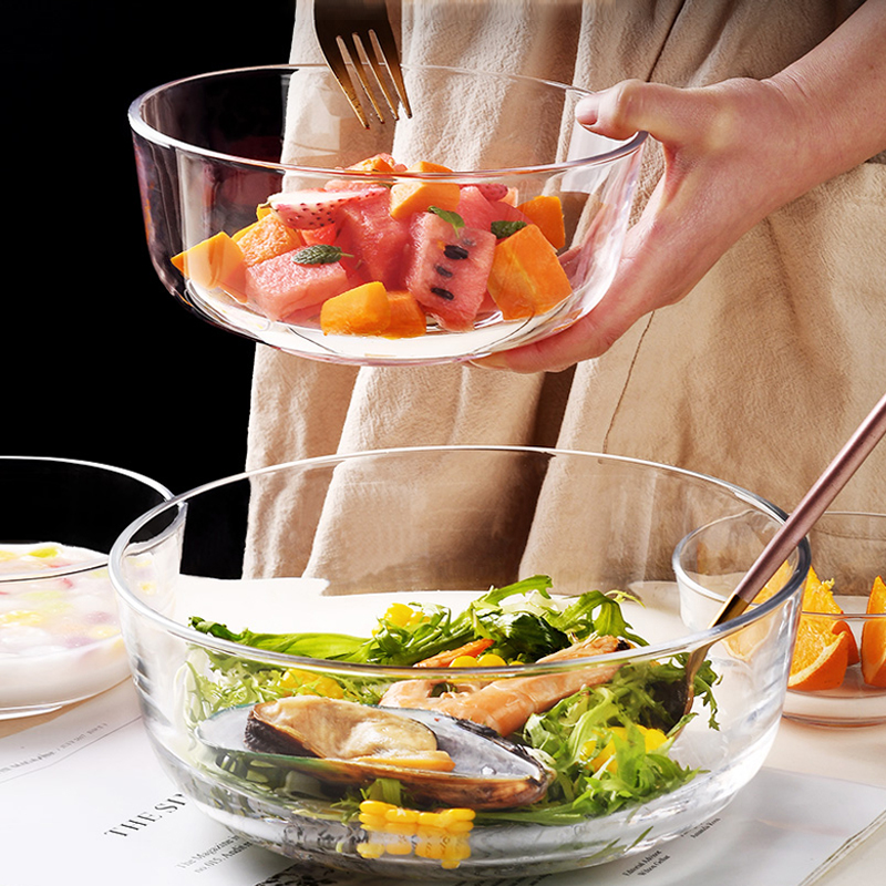 Glass Bowl High Temperature Resistant Home Salad Bowl Transparent Large Bowl Glass Basin Soup Bowl Rice Bowl fruit bowls Blister Noodles Bowl Cutlery-Taobao