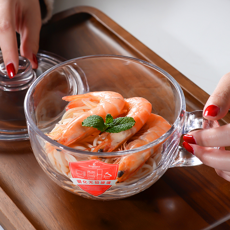 Foam Noodles Bowl Tempered Glass Bowl Single Rice Bowl soup Bowl with lid with Fruit Salad Bowl Home Lanoodle Bowl Cutlery