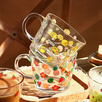 Heat Resistant Glass Ins Breakfast Cup Coffee Milk Cup Kids Graduated Water Cup Home With Cover Children Cute