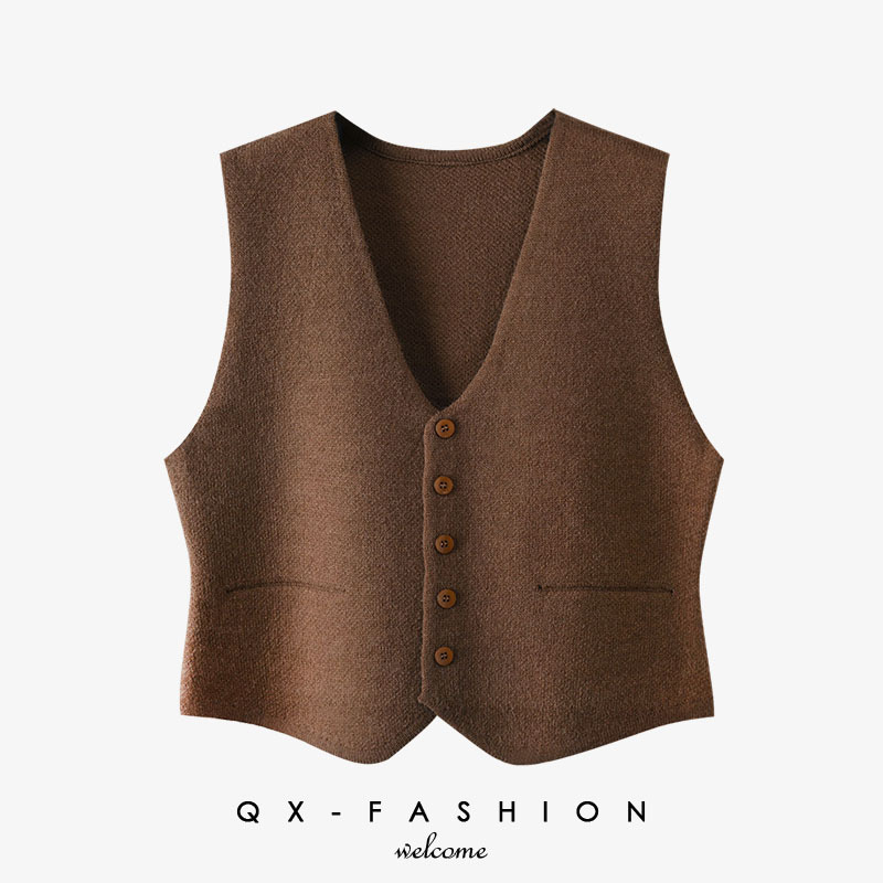 Qianxun Korean Style Solid Color Versatile Soft Suit Knit Vest for Women, Spring and Autumn V-Neck Single-Breasted Inner Cardigan Qianxun Korean Style Solid Color Versatile Soft Suit Knit Vest for Women, Spring and Autumn V-Neck Single-Breasted Inner Cardigan