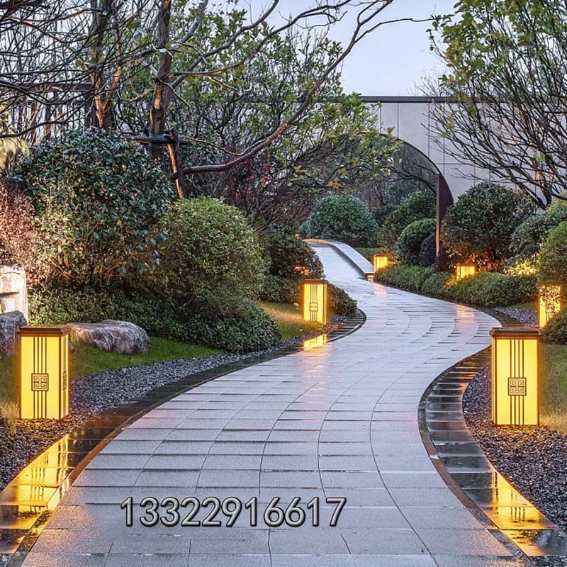 New Chinese straw terrace light community patio floor lamp imitation cloud stone view lamp stainless steel column head lamp outdoor doorway light