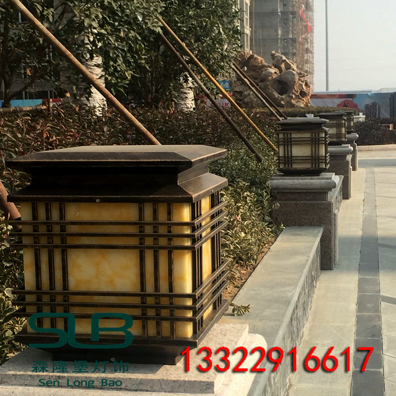 Stainless Steel Square Tube Column Head Lamp Outdoor Pillar Wall Lamp Chinese Courtyard Villa Lamp Ancient Bronze Color Doorway Living-room Light Box