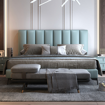 Nordic leather bed Small apartment Qi side double bed Master bedroom wedding bed ins net Red bed Modern simple 1 8 meters leather bed