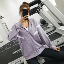  Hooded loose sports jacket womens quick-drying yoga suit top spring and summer thin long-sleeved outer wear running fitness suit N