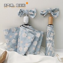 Japanese automatic oil painting flowers Umbrella female literary and art folding bare parasol sun protection UV summer