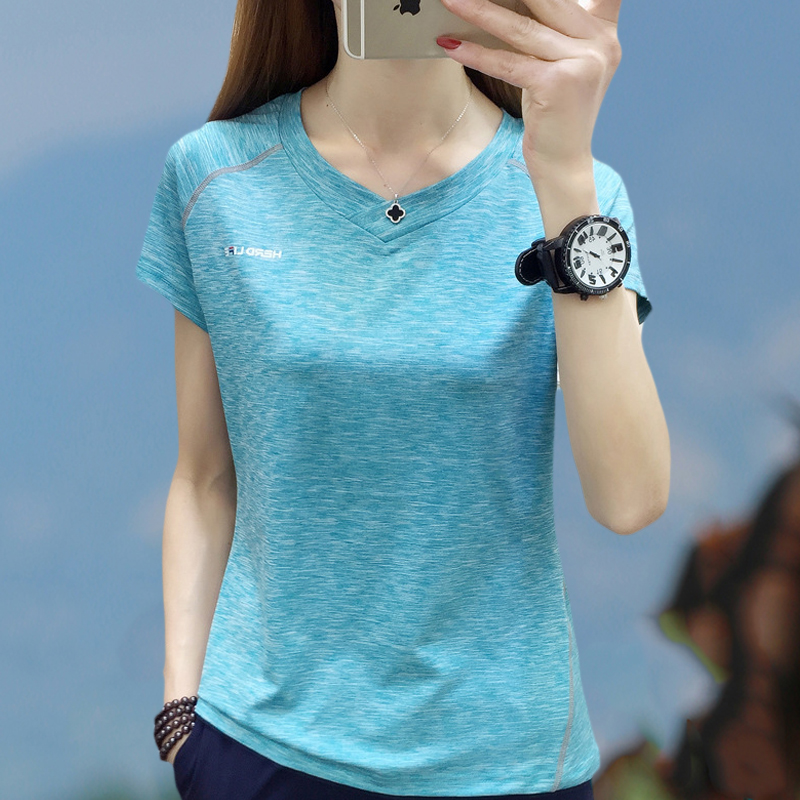 Outdoor v-collar dry dress summer thin loose morning running running mountaineering clothes speed dry T-shirts short sleeves