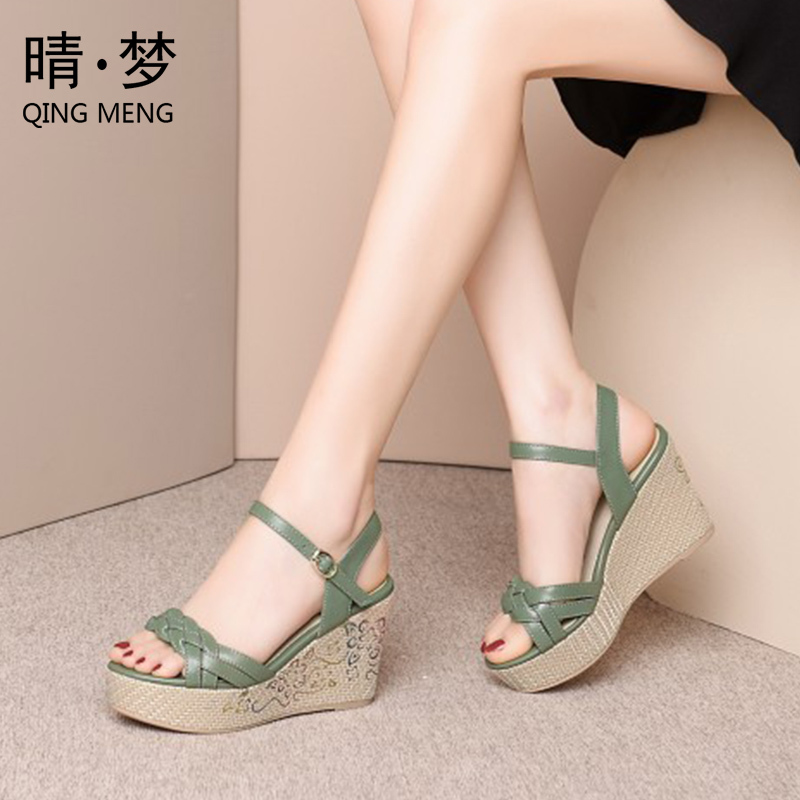 Genuine Leather Thick-Soled Sandals for Women, 2026 New Summer Style, Fashionable Height-Increasing Wedge Sandals for Petite Women