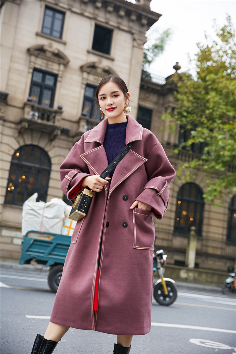Áo khoác len nữ dài phần phiên bản Hàn Quốc 2018 mới dày lên eo đã mỏng Áo khoác len gió Hepburn nữ ao dạ nu thoi trang
