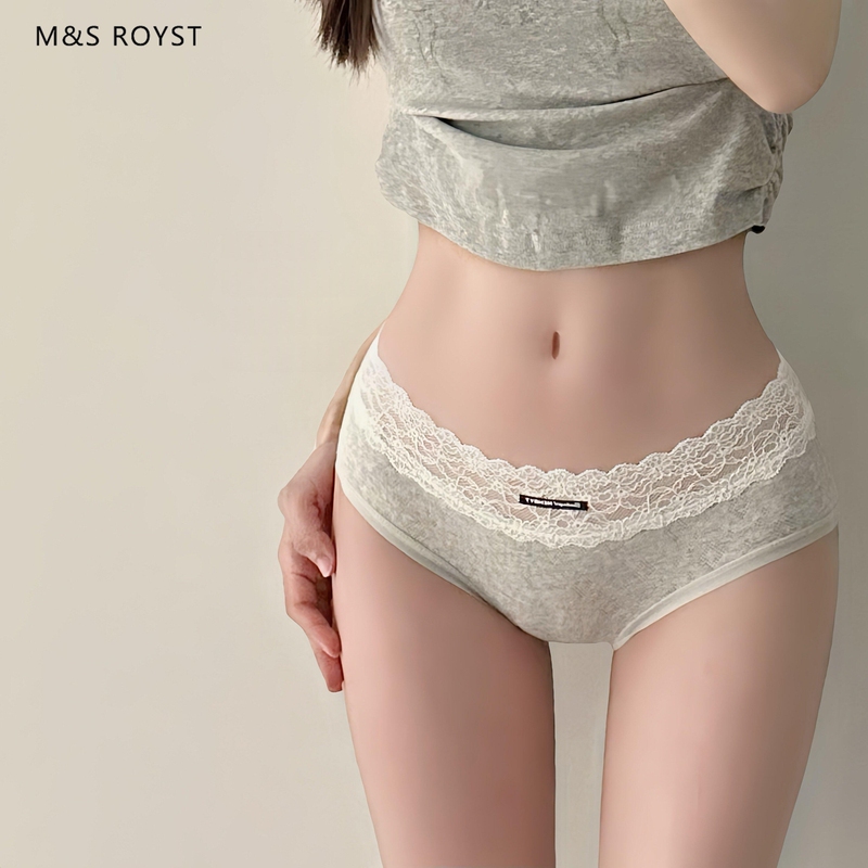 Victorian Style Pure Cotton Seamless Underwear for Women 2026 New Style Pure Desire Lace Invisible High-Value Mid-Waist Briefs