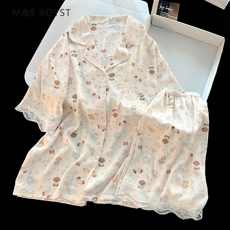 Victorian Style Silk Pajamas for Women 2026 New Summer Sweet and High-End Lace That Can Be Worn Outside as Home Clothes Victorian Style Silk Pajamas for Women 2026 New Summer Sweet and High-End Lace That Can Be Worn Outside as Home Clothes