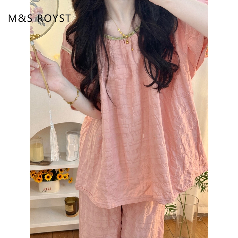 Victoria Pure Cotton Pajamas for Women 2026 New Summer Short-Sleeved Long Pants Can Be Worn Outside Sweet Loungewear Set
