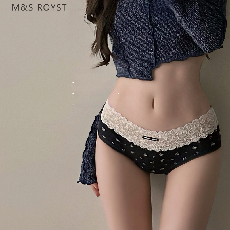 British Ms Pure Cotton Women's Underwear 2026 New Model 10A Extended Antibacterial Crotch Lace Sexy Pure Desire Nude-Feel Briefs