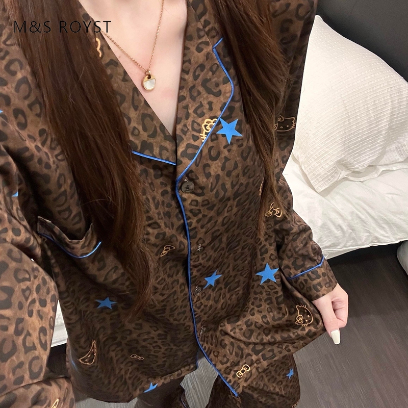 Victoria Silk Pajamas for Women 2026 New Summer Long-Sleeved French Star Leopard Print High-End Home Wear