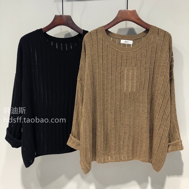 Zdm Plus Size 150kg Spring Korean Ulzzang Solid Color Loose Slimming Drapey Lazy Knit Top for Women