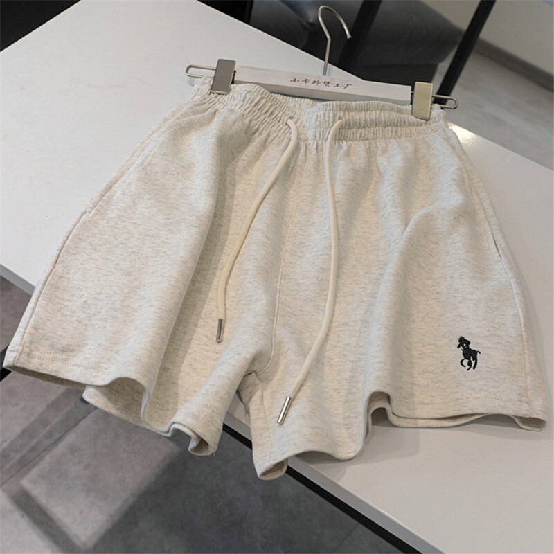 Zdm Plus Size 150kg American-Style Embroidered Solid Color Elastic High-Waisted Sports Casual Shorts for Women, Hot Pants for Plus-Size Girls