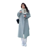 Синее шерстяное пальто, длинная демисезонная куртка, 2025 года, подходит для подростков, увеличенная толщина