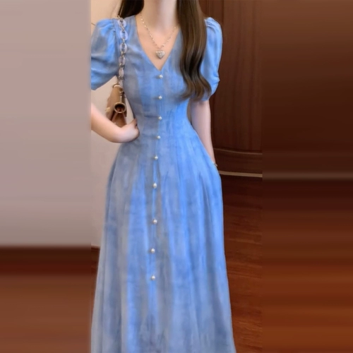 Синяя летняя приталенная длинная юбка, корсет, яркий броский стиль, изысканный стиль