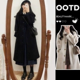 Черное шерстяное пальто, длинная демисезонная куртка, 2025 года, подходит для подростков, увеличенная толщина