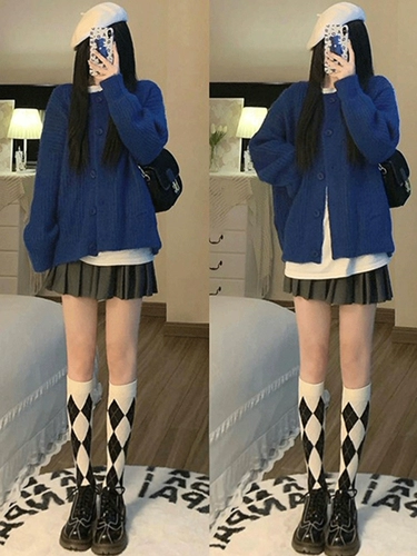 Синий кардиган, демисезонный осенний свитер, зимняя трикотажная утепленная куртка, коллекция 2023