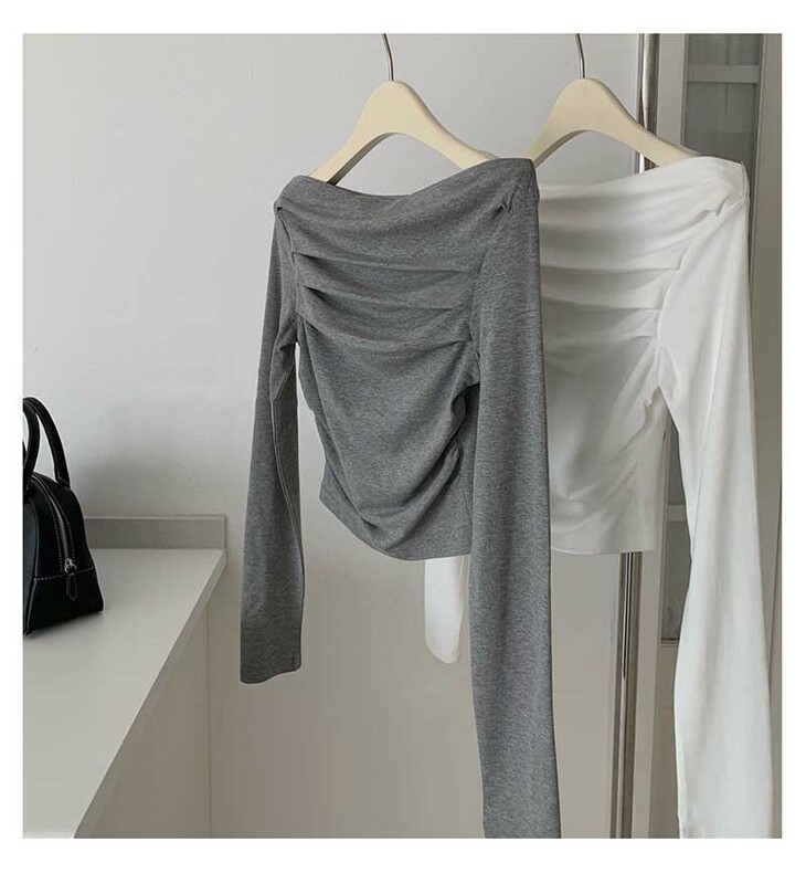 Winter Asymmetrical Niche Design Pleated Long-Sleeved T-Shirt for Women, Unique and Chic Waist Slimming Look Bottoming Shirt Top Winter Asymmetrical Niche Design Pleated Long-Sleeved T-Shirt for Women, Unique and Chic Waist Slimming Look Bottoming Shirt Top