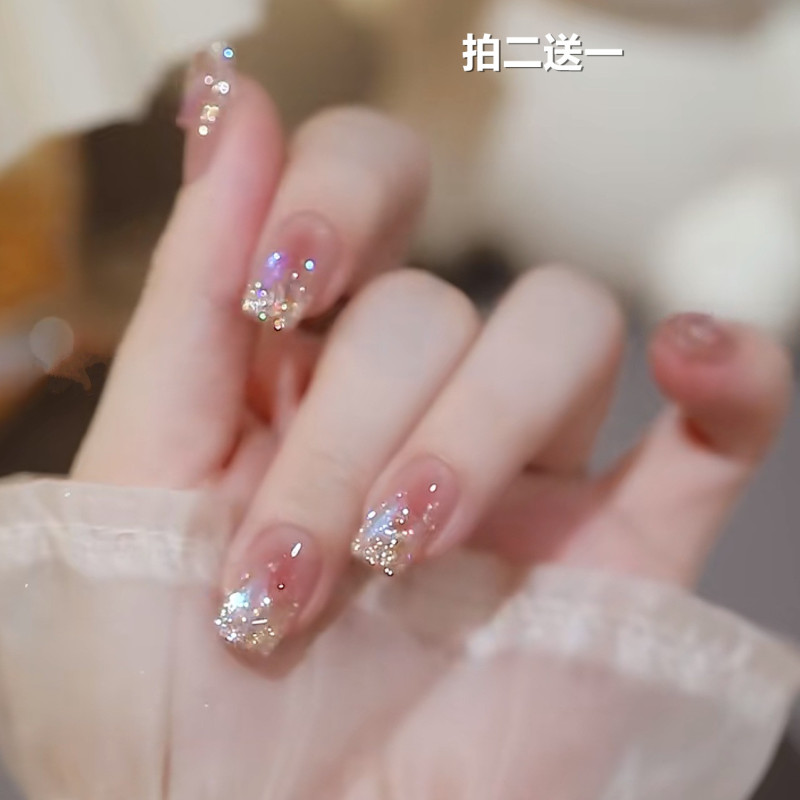Aurora Diamond Wearable Nails 2026 New Mid-Length Manicure Set Full Set of High-End Fake Nail Stickers Finished Product