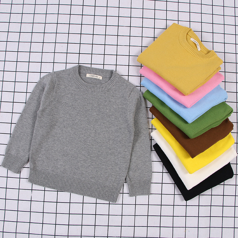 Baby Pure Cotton Pullover Sweater 2026 Spring and Autumn Thin Knit Candy Color Inner Layering Shirt for Boys and Girls