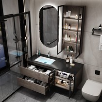 Simple slate bathroom cabinet combination washbasin bathroom washstand washbasin bathroom light luxury glass lamp hanging cabinet
