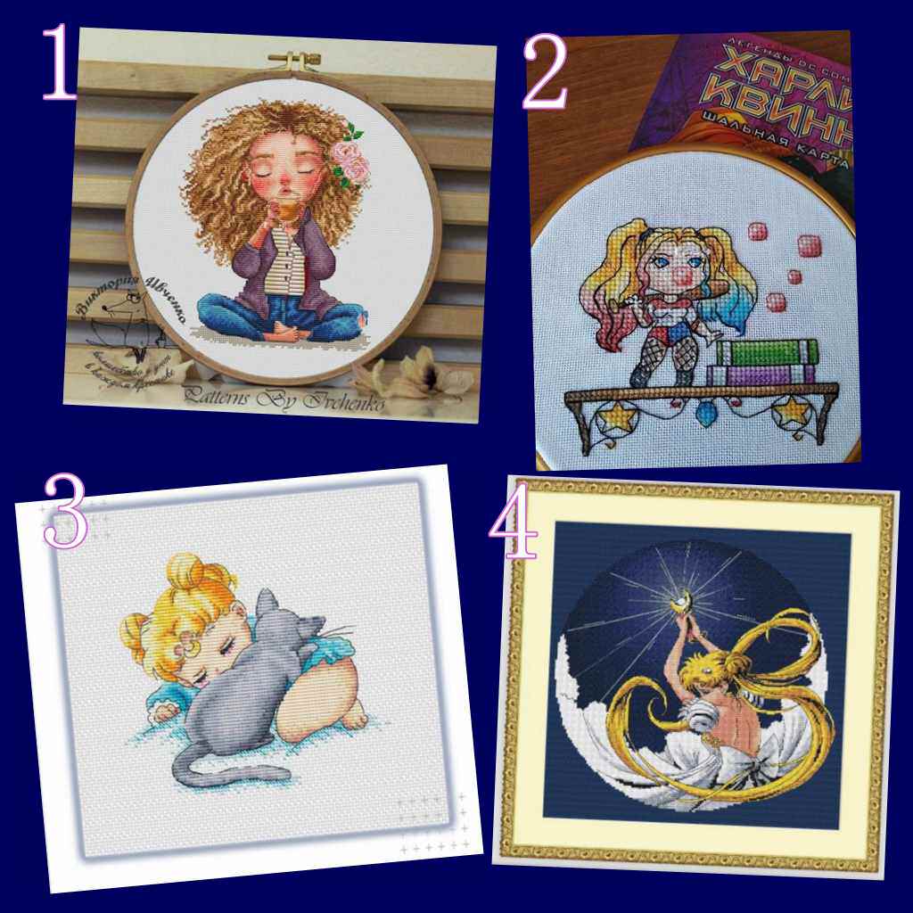 Cross stitch pattern Grand full drawings P DF original sweep Y3523 cartoon girl Little cat beauty girl-Taobao