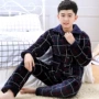 Mùa đông chăn bông ngủ dày cộng với nhung thiếu niên 13-15 tuổi đồ ngủ cậu bé lớn cậu bé ấm áp san hô lông cừu dịch vụ nhà đồ ngủ nam hàn quốc
