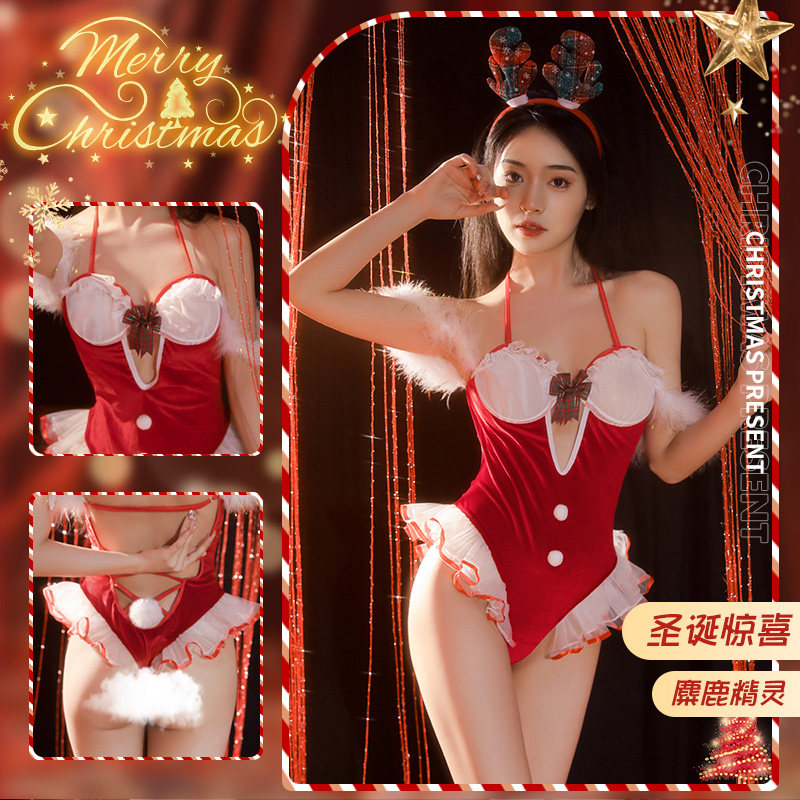 Album dressed Christmas robe Halloween party rabbit girl in large-code uniform induced sexy elk maid suit