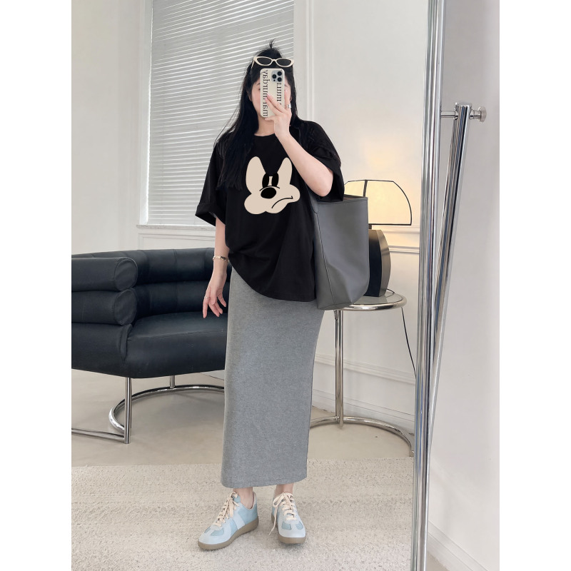 Maternity Skirt Set Without Support, Summer Thin Loose Black Short-Sleeved T-Shirt Top, Two-Piece Set for Pregnancy Wear Maternity Skirt Set Without Support, Summer Thin Loose Black Short-Sleeved T-Shirt Top, Two-Piece Set for Pregnancy Wear
