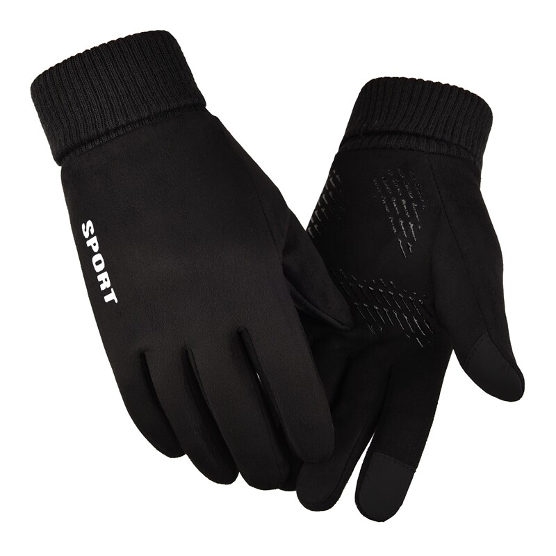 Men's gloves Autumn and winter windproof touch screen velvet thickened riding and driving two-finger half-finger full-finger suede