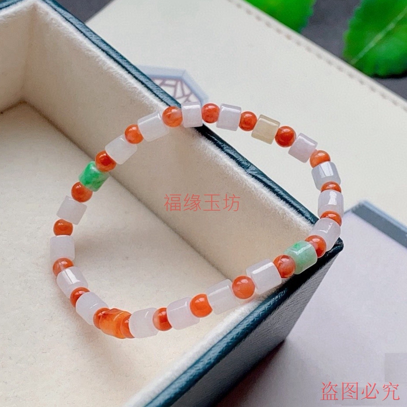 Natural Burmese Jade A-Grade Barrel Bead Bracelet for Women, Paired with Natural Southern Red Small Round Beads, Simple and Versatile Bracelet Natural Burmese Jade A-Grade Barrel Bead Bracelet for Women, Paired with Natural Southern Red Small Round Beads, Simple and Versatile Bracelet