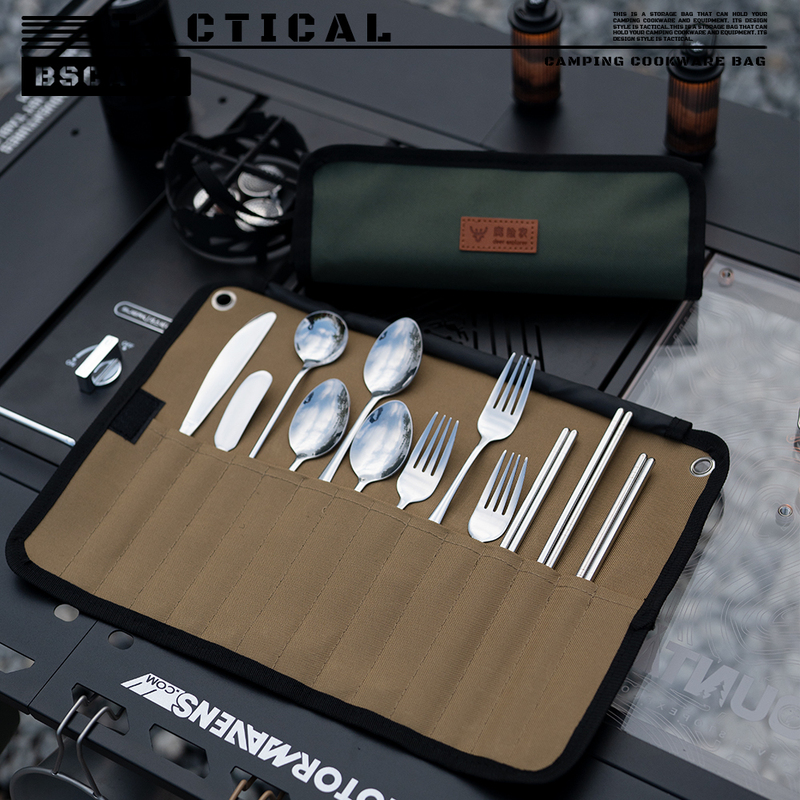 Luxianjia Camping Cutlery Set Picnic Waterproof Stainless Steel Cutlery with Storage Bag Knife Fork Spoon Chopsticks Set