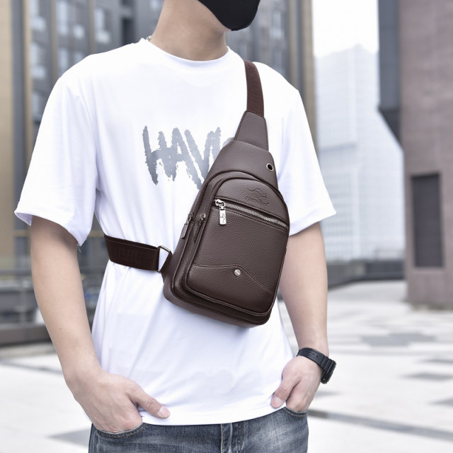 Gentleman Kangaroo Chest Bag Men's Soft Leather Textured Crossbody Bag 2024 New Fashion Shoulder Bag Casual Shoulder Bag Men's Bag