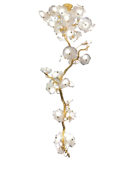 Rotating Staircase Chandelier with a Zen-Inspired, Light Luxury, High-End Design, All-Copper, New Chinese-Style Villa Living Room Lotus Leaf Lamp