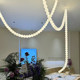 French-Style Duplex Staircase Chandelier, Cream-Style Dining Room Lamp, Designer Retro Pearl Necklace, Living Room Background Wall Lighting Fixtures