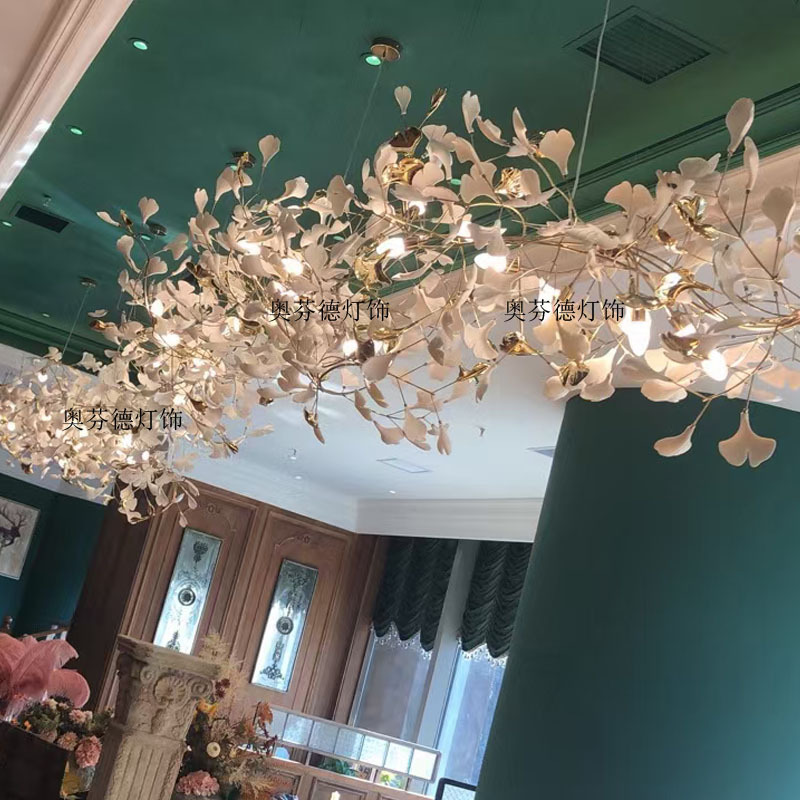 Light Luxury Living Room and Dining Room Chandelier, Ginkgo Branch Designer Personality Bar Counter, Stairwell, Beauty Salon Decorative Lamp