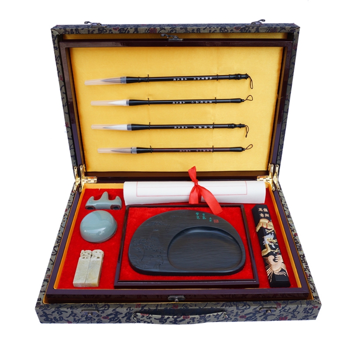 Tiankai Wenyun Wenfang Four Treasures Boutique Gift Box Gift Pen Ink Paper Inkstone Calligraphy Painting Supplies Brocade Box Set