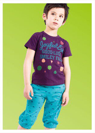Foreign trade original order export Japanese boy cotton round neck short-sleeved T-shirt with little paint