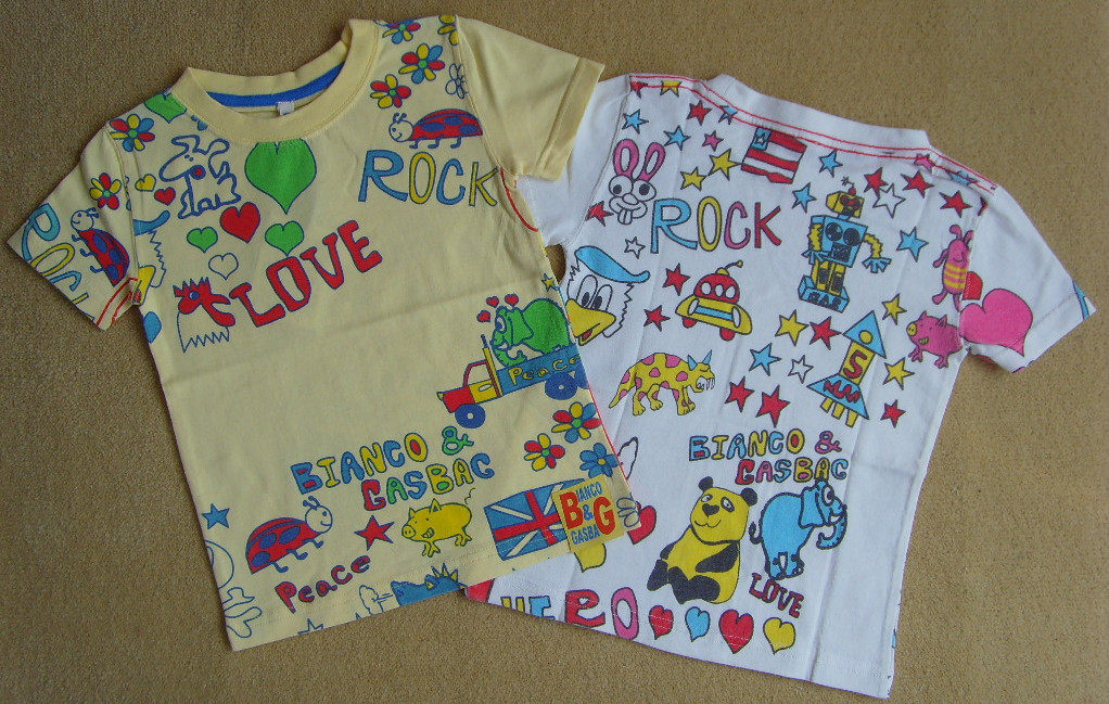 Foreign trade exports Japanese boys and girls pure cotton T - shirt multi - element cartoon love parent - child