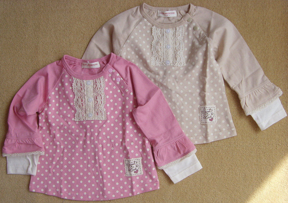 Autumn new foreign trade children's clothing originally exported Japanese girls pure cotton lace long sleeve T - shirt after the waist