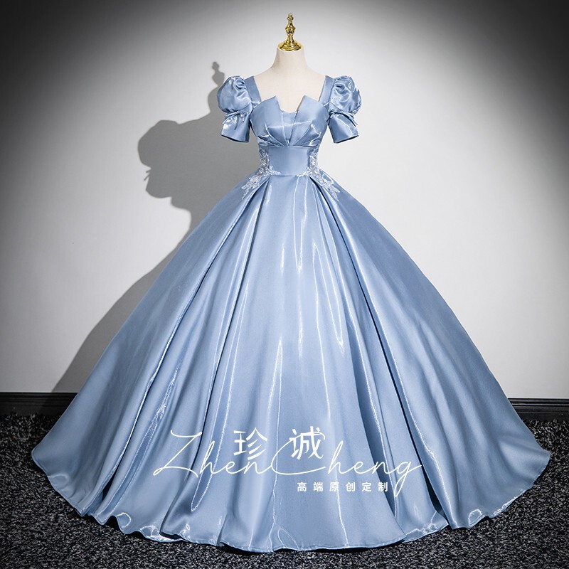 Blue Evening Dress, High-End Vocal and Piano Performance Dress, Tutu Skirt, Coming-Of-Age Ceremony, Niche Host Dress, Student Dress