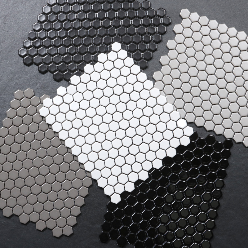 White ceramic mosaic Nordic minimalist small hexagonal mosaic tile kitchen powder room wall brick black gray