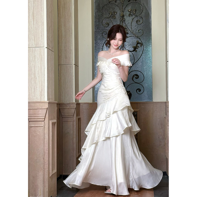 Good Job【Tuileries Garden】French-Style Off-Shoulder Light Luxury Dress Niche Gown High-End Mermaid Dress