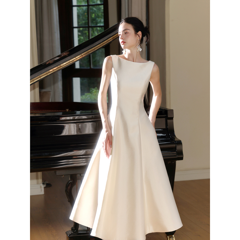 Gjfd【A White Plum】French-Style White Simple and Elegant Sleeveless Dress That Makes You Look Slim and Beautiful Long Dress