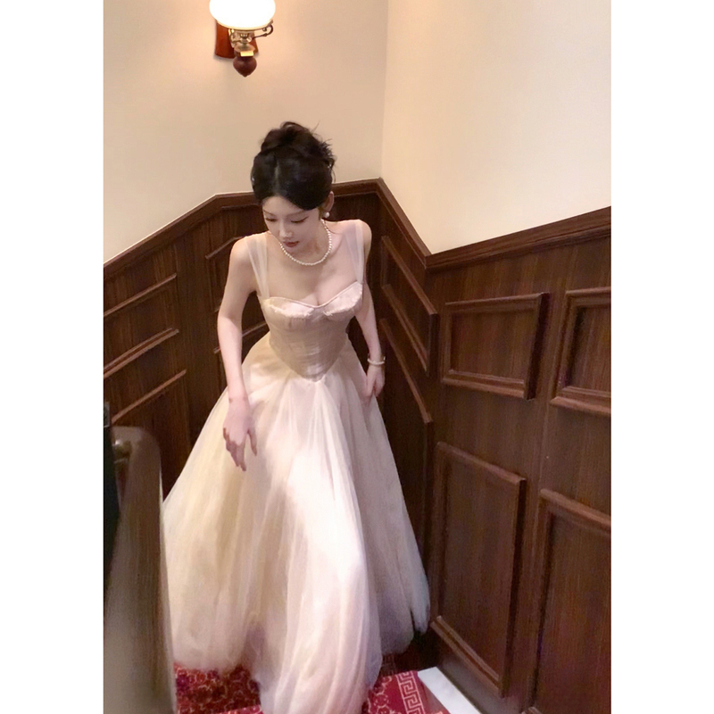 Good Job【Girl's Journal】French-Style Mesh Fishbone Lace Embroidered Dress with Straps and Ruffles Good Job【Girl's Journal】French-Style Mesh Fishbone Lace Embroidered Dress with Straps and Ruffles